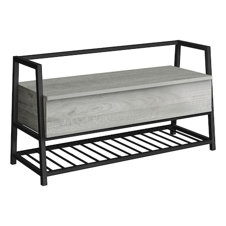 Monarch Specialties Bench, Entryway, Hallway, Storage, 42" Rectangular, Metal, Laminate, Grey, Black, Contemporary I 4500